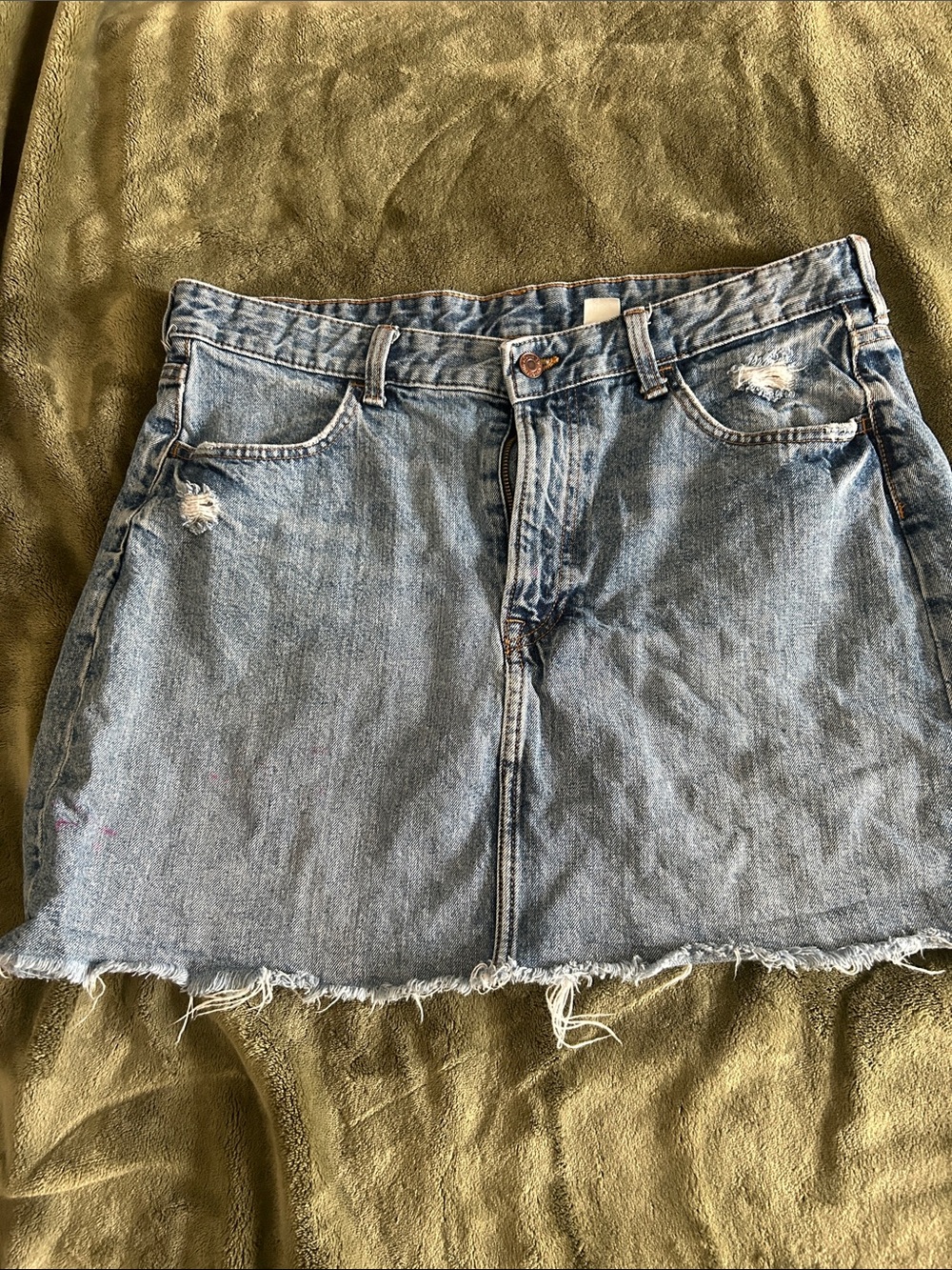 Denim&Co Light Blue Distressed Denim Mini Skirt